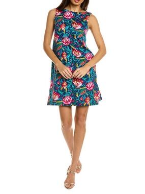 Trina Turk Teal Floral Mini Dress with Pink & Orange Accents
